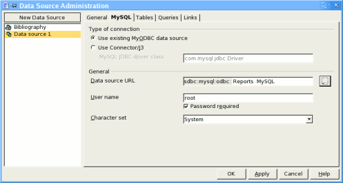 OpenOffice: MySQL data source configured