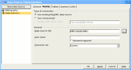 OpenOffice Data source Administrator - MySQL